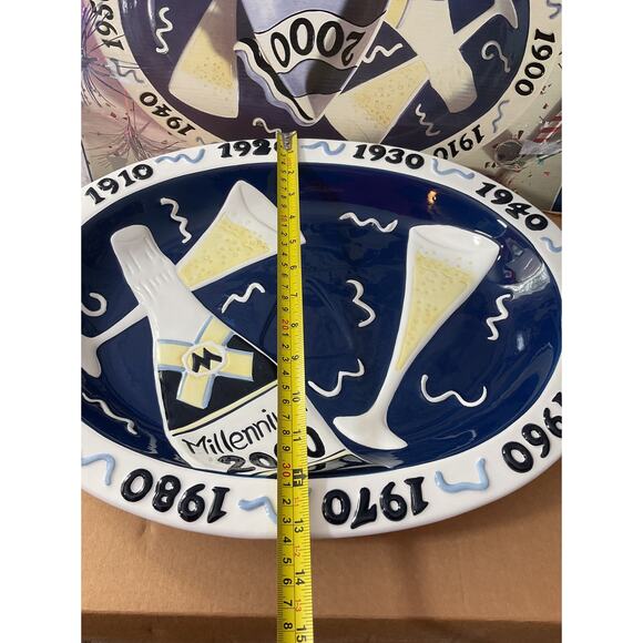 1998 Vintage Ceramic 2000 CHIP & DIP Millennium Party Tray& Bowl, Clay Art NIB - Picture 3 of 10